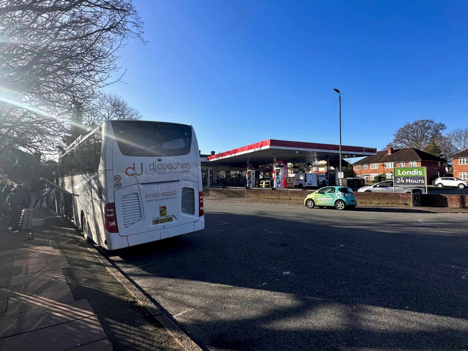 A coach parked at the Eden Park meeting point in Beckenham