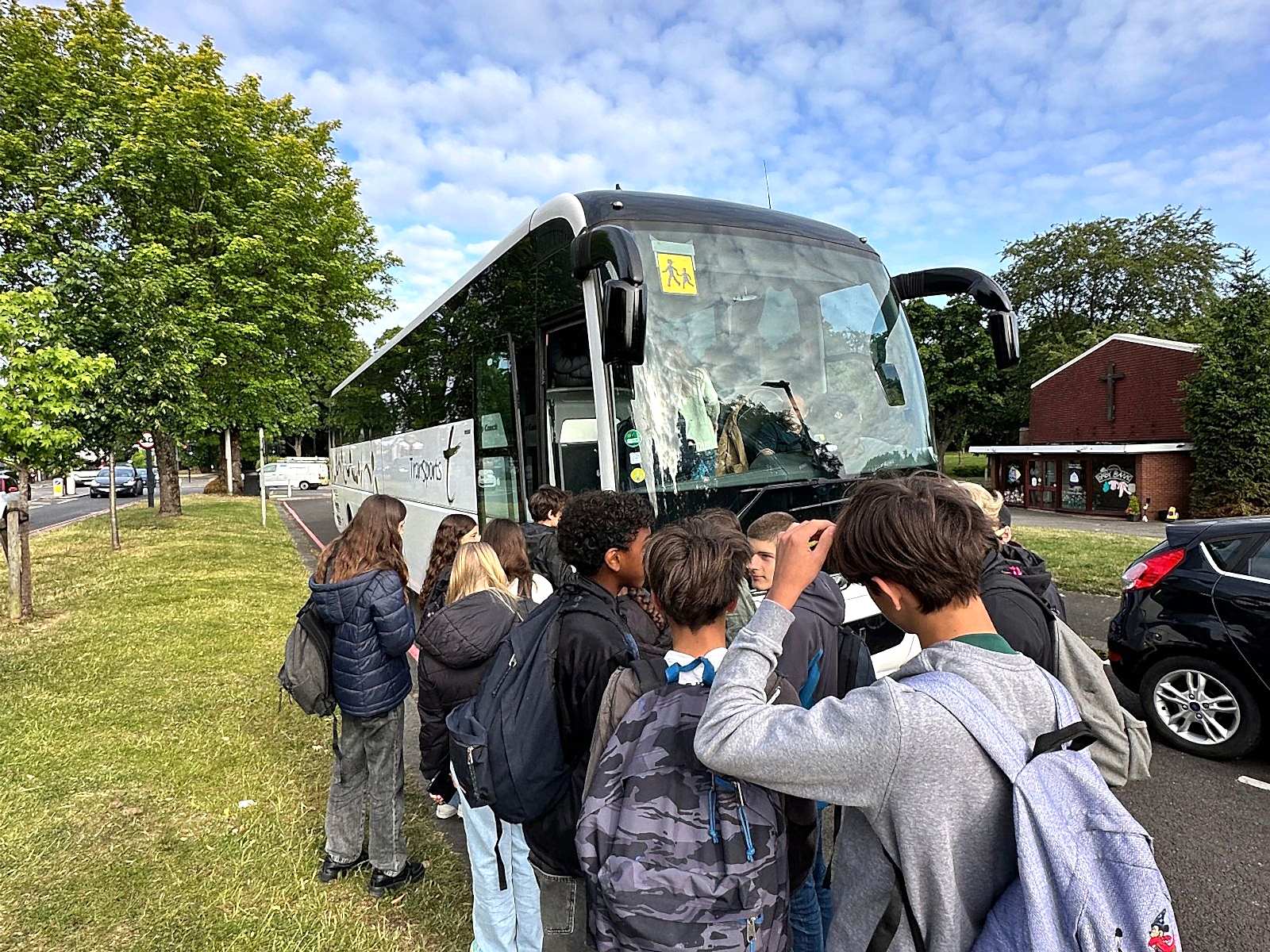 Students boarding their coach at the Shirley meeting point